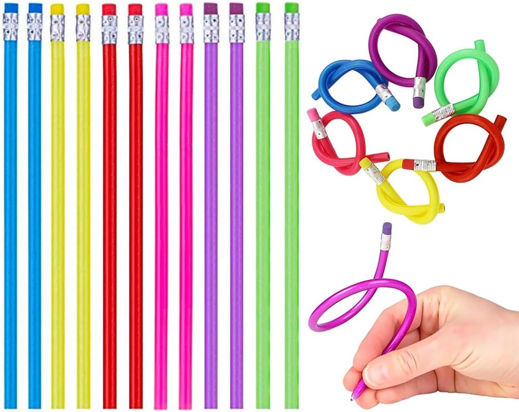 Rubbery Flexible Pencils, School Supplies, Prizes for Kids, Birthday Giveaways, Party Favors, 13" Flexible Pencil (12-Pack): Office Products
