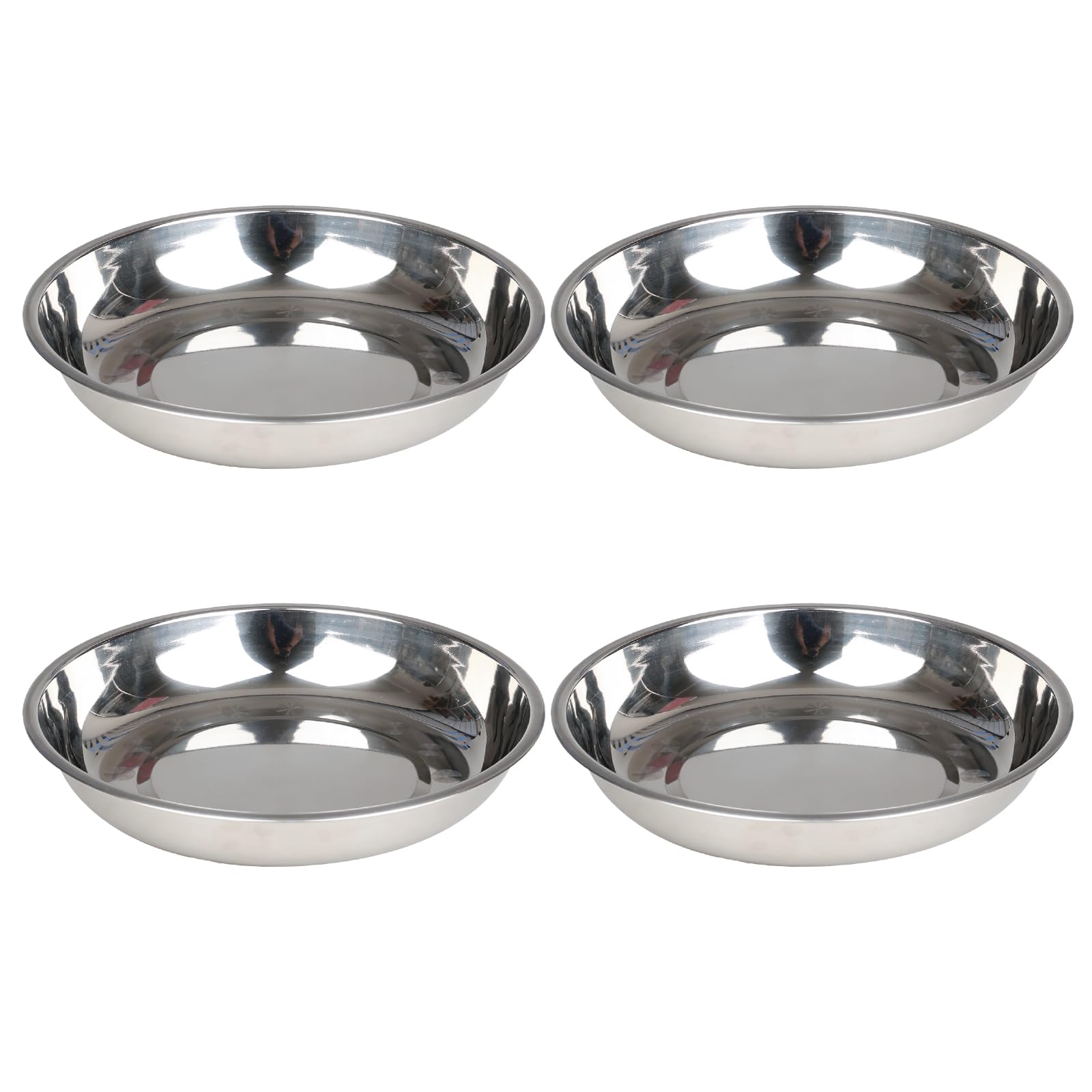 Ikando 4 Pcs 26cm Stainless Steel Dinner Plates, Round Serving Platter Plates Dishes, Rust Resistant Silver Plates for Camping, Barbecue, BBQ, Picnics, and Outdoor Use