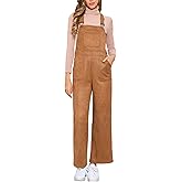 Allegra K Casual Overalls for Women's Wide Legs Fall Faux Suede Adjustable Jumpsuit with Pockets
