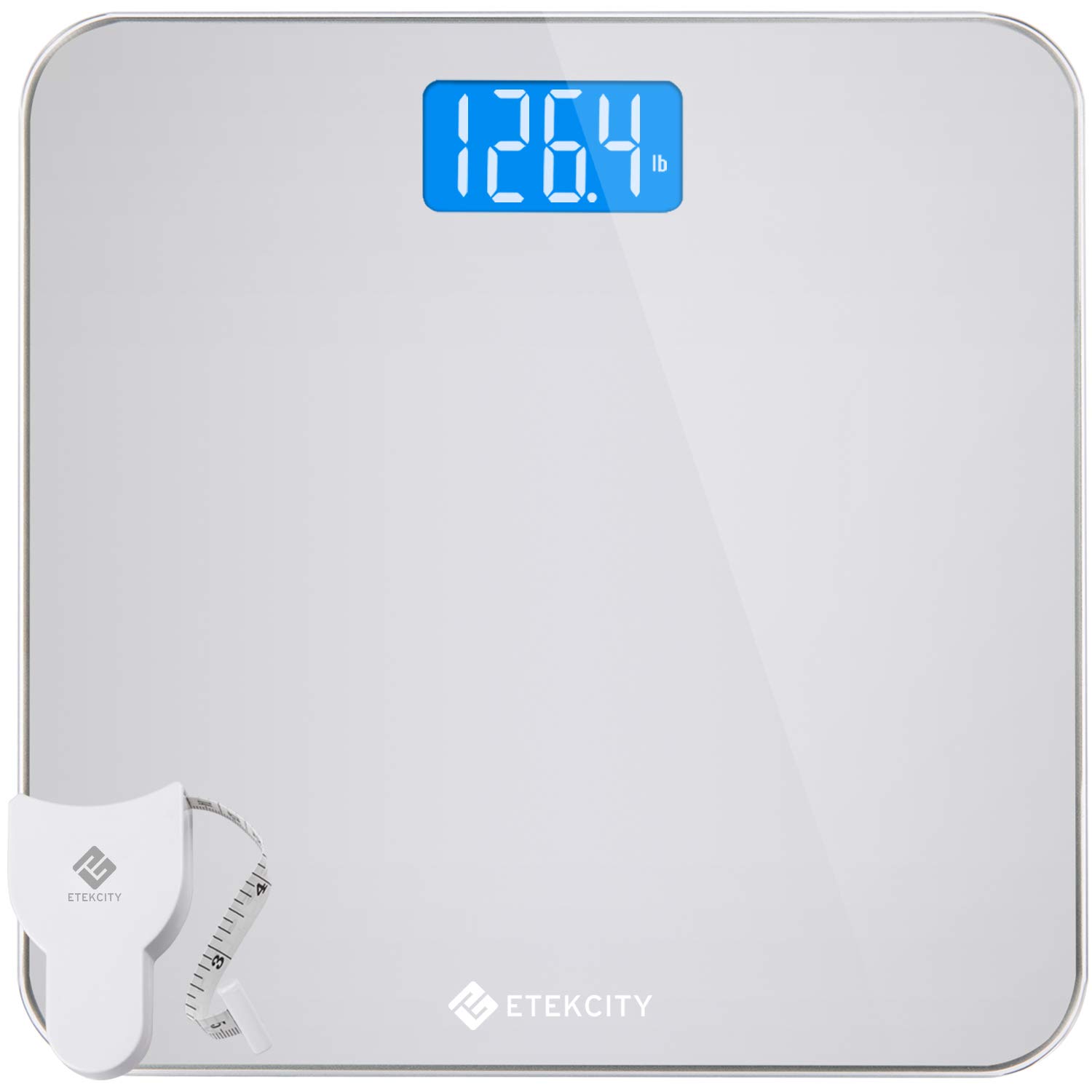 Etekcity Digital Body Weight Bathroom Scale with Body Tape Measure and Round Corner Design, Large Blue LCD Backlight Display, High Precision Measurements, 400 Pounds