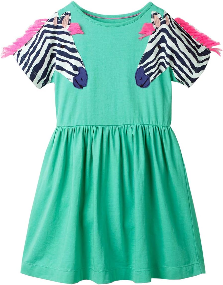 Little Girls Dress Casual Cotton Kids Unicorn Appliques Striped Jersey Dress 2-7 Years