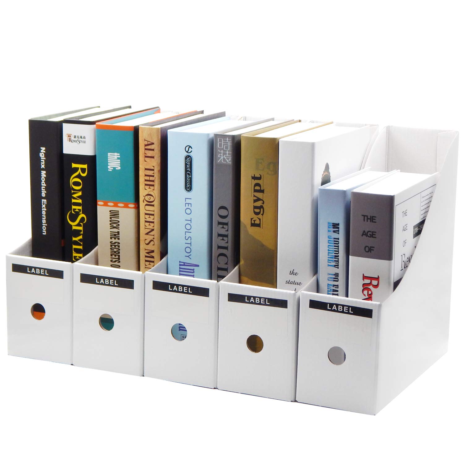 TOSSOW Kraft Paper Storage Box 5pcs Magazine Holder Table Storage Box for Home Office Magazine Rack Files Folder Filling Rack Box(White)