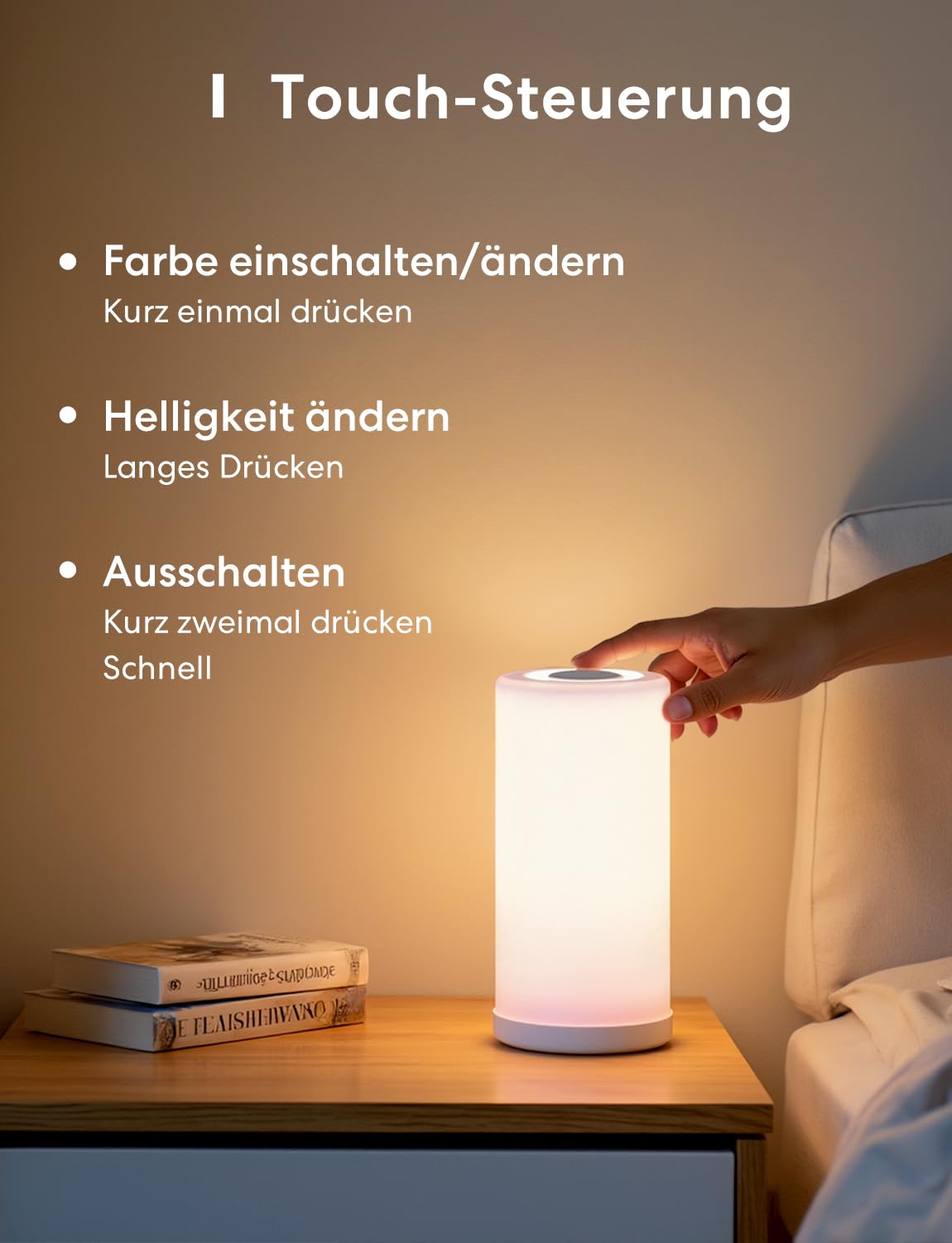 meross WLAN LED Nachttischlampe Funktioniert mit Apple HomeKit, Dimmbar RGBCW Atmosphäre Touch Nachtlampe für Schlafzimmer Wohnzimmer, Smart Nachtlicht Funktioniert mit Alexa, Google Home 5