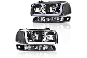 CNNELL LED Headlights Compatible with GMC 1999-2007 Sierra 1500/2500, 2001-2007 Sierra 1500HD/2500HD/3500, 1999-2006 Yukon w/Bumper Signal Lamps, Clear lens Black Housing Clear Reflector