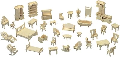 CUTEROOM Dollhouse Furniture Laser Cut 3D Puzzle 34 Pieces Kit