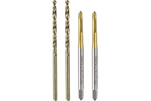 uxcell Metric Tap & Drill Bit Set, 2pcs M2.5 x 0.45 Spiral Point Thread Taps Titanium Coated and 2pcs 2.1mm Twist Drill Bits 