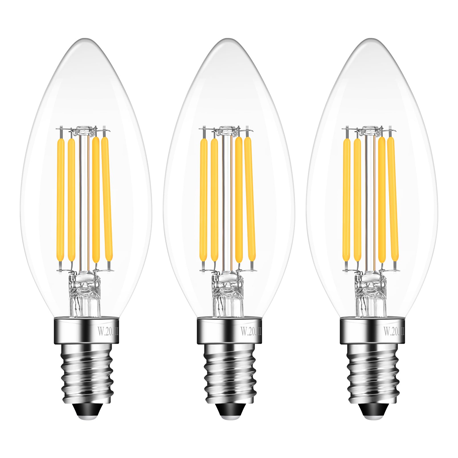 Sokkldccd E14 Dimmable Candle Bulb, SES Small Screw Light Bulbs, 4W Led Filament Bulb, 40W Equivalent, Warm White 2700K, Pack of 3