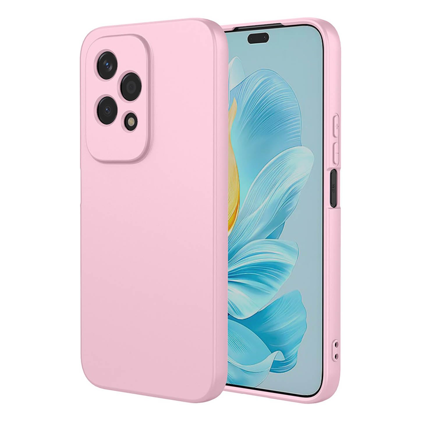 ILING Case for Honor 200 Lite 5G, Simple Solid Color Back Soft Liquid Silicone Frosted TPU Bumper Shockproof Protective Ultra-thin Phone Case Cover (Pink)