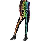 ALBIZIA Women's Skull Skeleton Halloween Costume Jumpsuit Bodysuit Cosplay Bodysuit Outfit