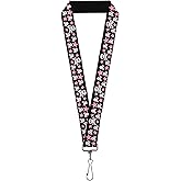 Buckle-Down Lanyard - 1.0" - Skulls & Stars Black/white/pink Accessory