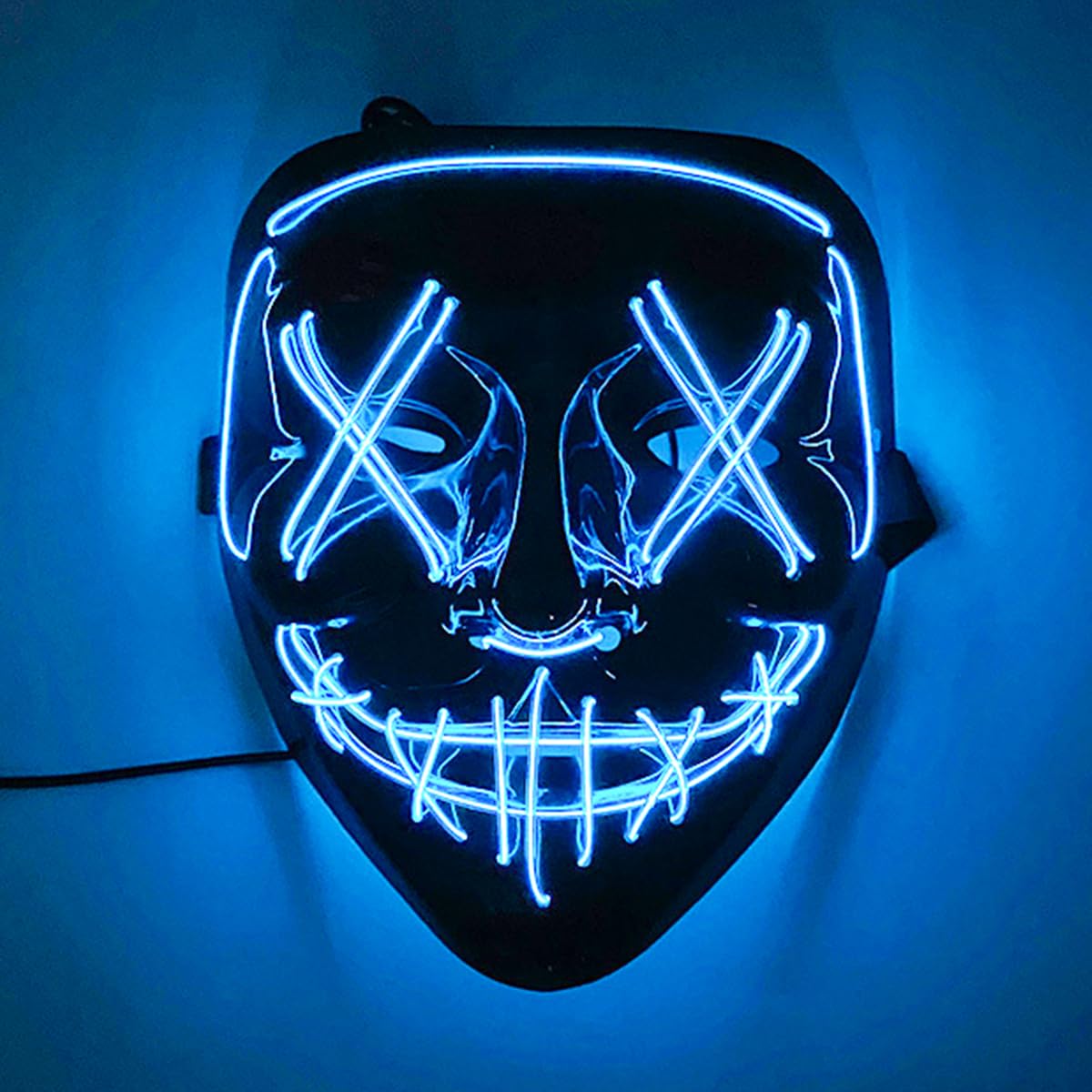 Alnicov Light Up Mask Halloween Mask 3 Mode LED Mask Ghost Face Costume for Women Kids Girls Anonymous Neon Mask Blue