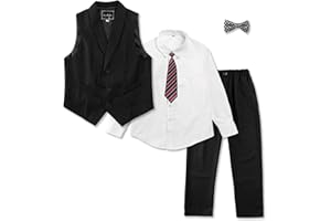 LOLANTA Boys Vest Suit Set Slim Fit Dress Clothes Kids Ring Bearer Outfit 5 Pieces Vest, Pants, Shirts, Tie and Bow Tie