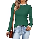 ZESICA Womens Long Sleeve Ruffle Sweaters 2026 Spring Crewneck Color Block Slim Fit Basic Casual Knit Pullover Sweater Tops
