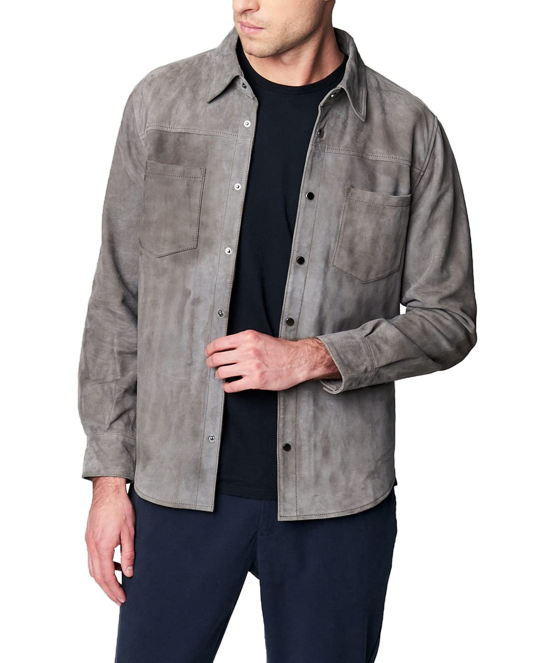 Photo 1 of [BLANKNYC] Mens Luxury Clothing Suede Shirt Jacket, Comfortable & Stylish Shacket, Grey, Small