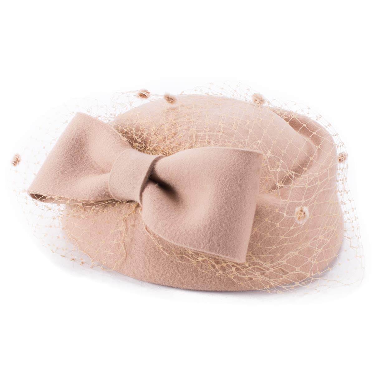 LawlietWomens Wool Fascinator Retro Pillbox Hat Wool Felt Cocktail Party Wedding Bow Veil