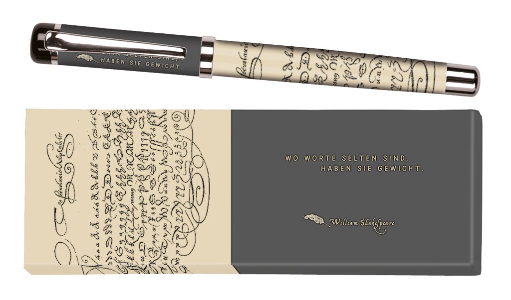moses. libri_x William Shakespeare Metal Rollerball Pen with Blue Refill, Printed with William Shakespeare Quote, in a Gift Box, 1 Piece (Pack of 1)