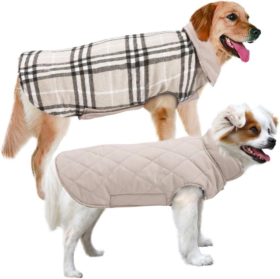 MIGOHI Dog Jackets for Winter Windproof Waterproof Reversible Dog Coat for Cold Weather British Style Plaid Warm Dog…
