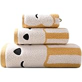 KINGSHORE 3 Piece Premium Bath Towel Set (Naughty Bear), 1 Bath Towel 1 Hand Towel 1 Washcloth, Quick-Drying, 100% Cotton,Oeko-TEX Certified (Stripes - Brown)