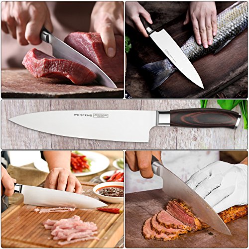 Chef Knife, WENFENG 8 Inch Professional Kitchen Knife,High Carbon Stainless Steel Sharp Knives,Ergonomics Handle,Ultra Sharp knife for Home and Restaurant (sliver) - Thumbnail 6