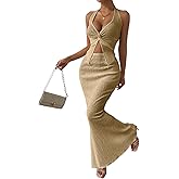 SKAYS Skirt Sets Women 2 Piece Outfits Twist Front Halter Cami Tops And Dressy Casual Elastic Fishtail Midi Skirt