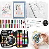 Embroidery Stitch Book Kit for Beginners, 106 Patterns with Tools Tutorials | 100 PCS Portable Hand Embroidery Book Set with Instructions, Hoops, Threads, Needles &amp; Fabric for Adults &amp; DIY Craft Lovers