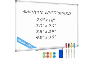 QUEENLINK Double-Sided Magnetic White Board, 24"x18" Dry Erase Whiteboard for Wall with Aluminum Frame Presentation Board for School, Office and Home