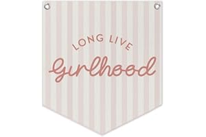 Lacama Girl Room Decor, Long Live Girlhood Linen Banner Hanging Flag Retro Pink Banner for Nursery Playroom Wall Decor for Kids Bedroom Dorm Toddler Decorations Trendy Room Decor 12.4x14 in