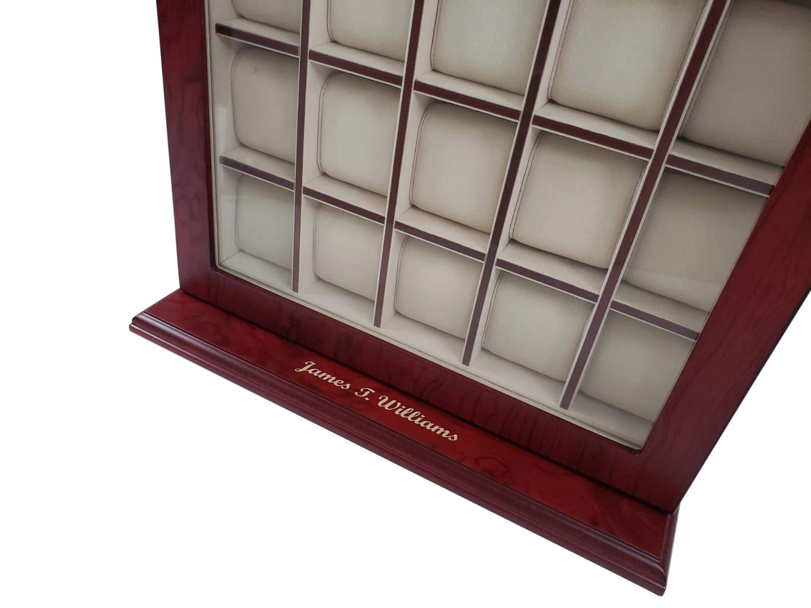 TimelyBuys 30 Piece Cherry Wood Personalized Watch Display Wall Hanging Case and Storage Organizer Box and Stand