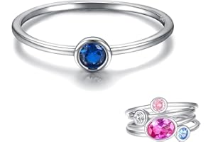 SARIEL 925 Sterling Silver Mother Birthstone Stackable Rings Set Mom Ring with Birthstone Family Ring Mother's Day Jewelry Gifts for Wife Mama