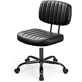 Small Armless Home Office Desk Chair, Ergonomic Cute Chair PU Leather with Adjustable Swivel Rolling Comfy Task Study Chair w