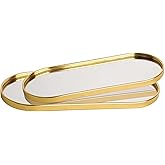 Perfum Trays,Gold Mirror Tray,Vanity Decorative Tray,Non Slip Oval Perfume Organizer for Jewelry,Bathroom,Coffee Table (Small+Large)