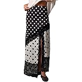 MakeMeChic Women's Lace Polka Dots Maxi Skirt High Waist Split Thigh Y2k Skirts