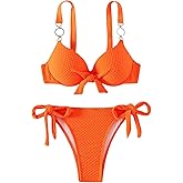 Milumia Women's 2 Piece Knot Front Push Up Bikini Set Spaghetti Strap Ring Linked Swimsuit