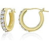 Amazon Essentials Platinum or Gold Plated Sterling Hoop Earrings set with Round Cut Infinite Elements Cubic Zirconia, (previously Amazon Collection)