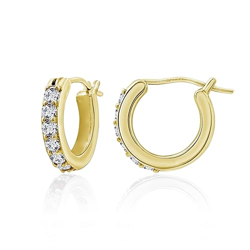 Amazon Essentials Yellow 23K Gold Plated Sterling Hoop Earrings set with Round Cut Infinite Elements Cubic Zirconia (3/4 cttw), .5" Diameter, (previously Amazon Collection)