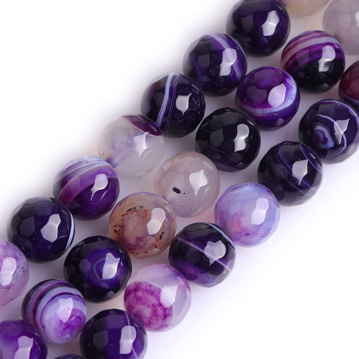 Sweet & Happy Girl's Store 10mm Round Faceted Gemstone Banded Purple Agate Beads Strands 15 Inch Jewellery Making Beads