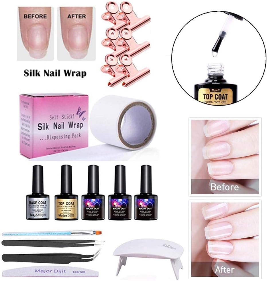 Enjoyment Nail Extension Gel Fiberglass Silk Wrap Nail Kit For Nail Art Quick Extension Gel Nail Art Kits,UV Lamp Tool Base, Top Coat, Tweezers, Brush, Nail File & Clip