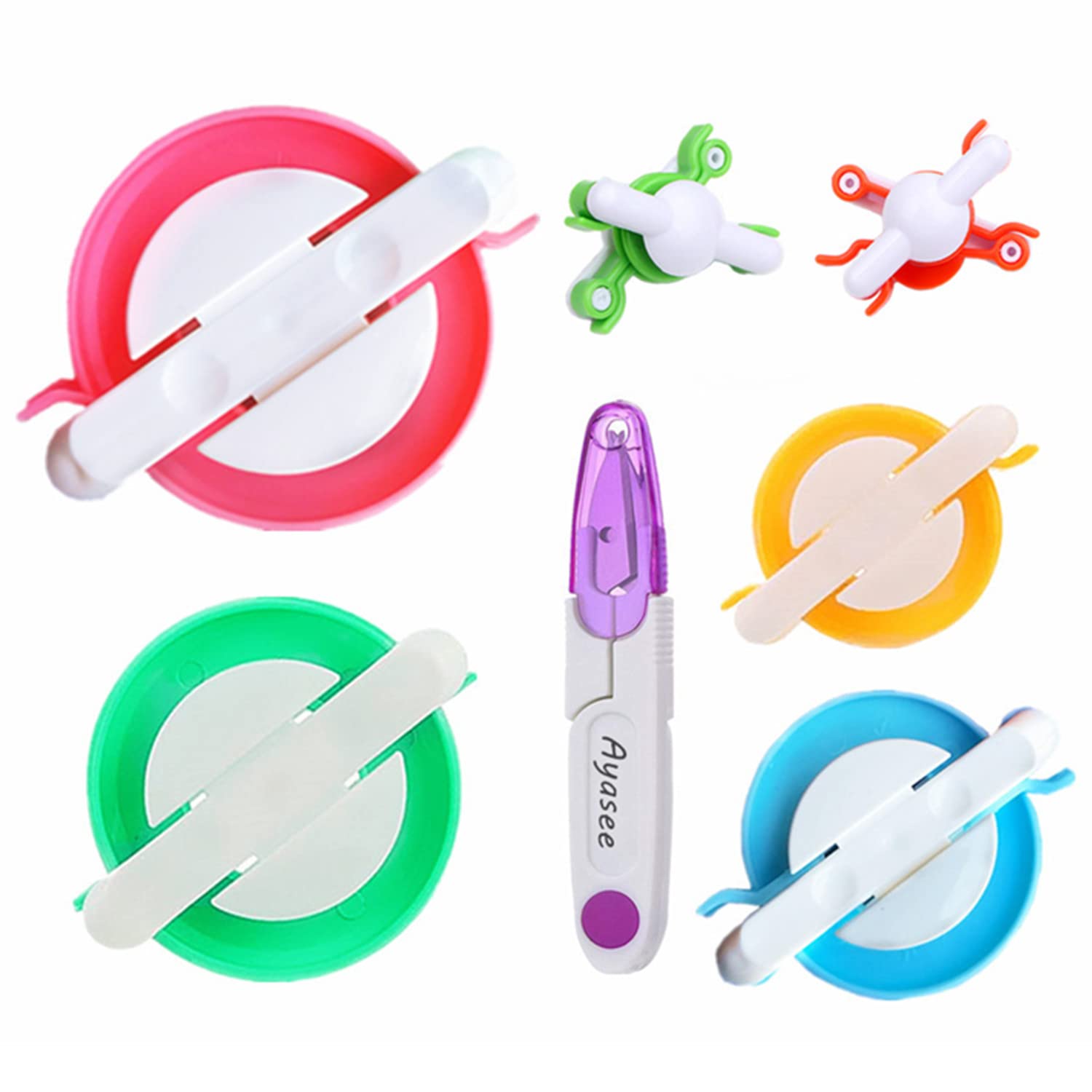 Ayasee Pompom Maker Kits, Pom pom Knitting Loom Kit Fluff Ball Weaver Needle Craft DIY Knitting Crochet Craft Tool Kit, 6PS Pompom Maker+ 1PS Scissors (7)