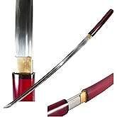 MAKOTO Handmade Shirasaya Samurai Katana Sharp Sword Burgundy Red