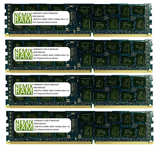 64GB (4 X 16GB) DDR3 1333MHz PC3-10600 ECC RDIMM for Apple Mac Pro 5,1 Mid 2010 Quad-Core Intel Xeon "Nehalem" 2.8GHz MC560LL/A