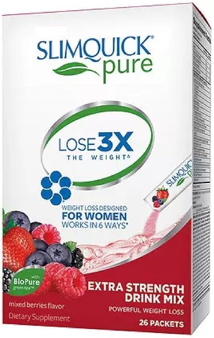 Slimquick Pure for women dietary supplement drink Mix mixed berries flavor - 26 ct (811568003439)