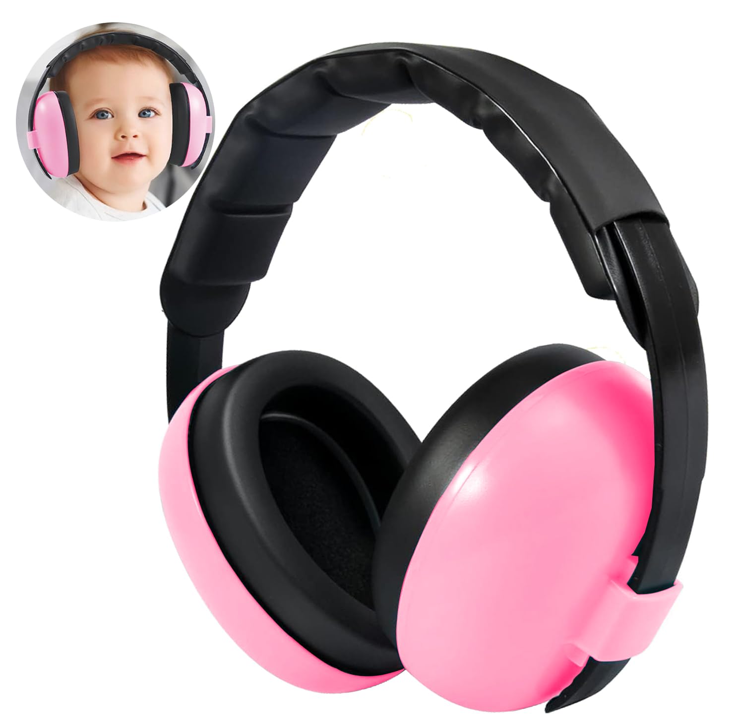 YingErTool Baby Ear Defenders for Toddler Infant Newborn up to 36 Months, Noise Cancelling Headphones Ear Protection Adjustable Earmuff for Firework, Concert, Cinema (Pink)