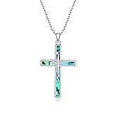 Iringnier Cross Necklace 925 Sterling Silver Turquoise Abalone Cross Pendant Necklace Religious Jewelry Gifts