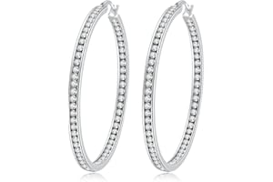 CiNily Mult-colors Crystal Stainless Steel Hoop Earring for Women Hypoallergenic Jewelry for Sensitive Ears Large Big Hoop Earrings 2"