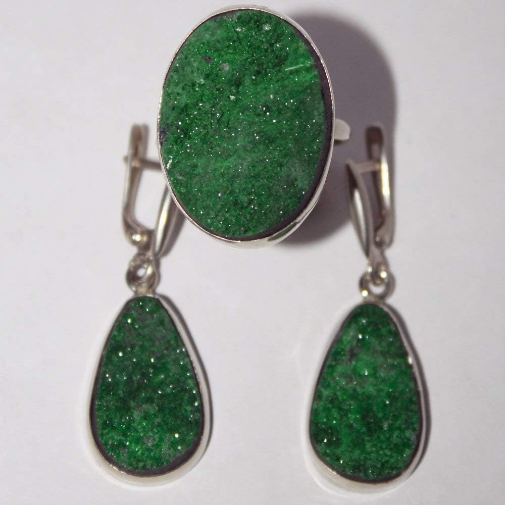 uvarovite jewelry set, green garnet crystal jewelry