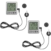 2 pcs Refrigerator Thermometer Freezer Alarm Digital Freezer Thermometer Fridge Thermometer with Extra Sensor high and Low Temperature Alarm (2, Black, ZZ10)