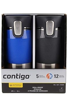 Contigo Autoseal Reisebecher, Edelstahl, auslaufsicher, 454 ml, Blau und Grau, 2 Stück