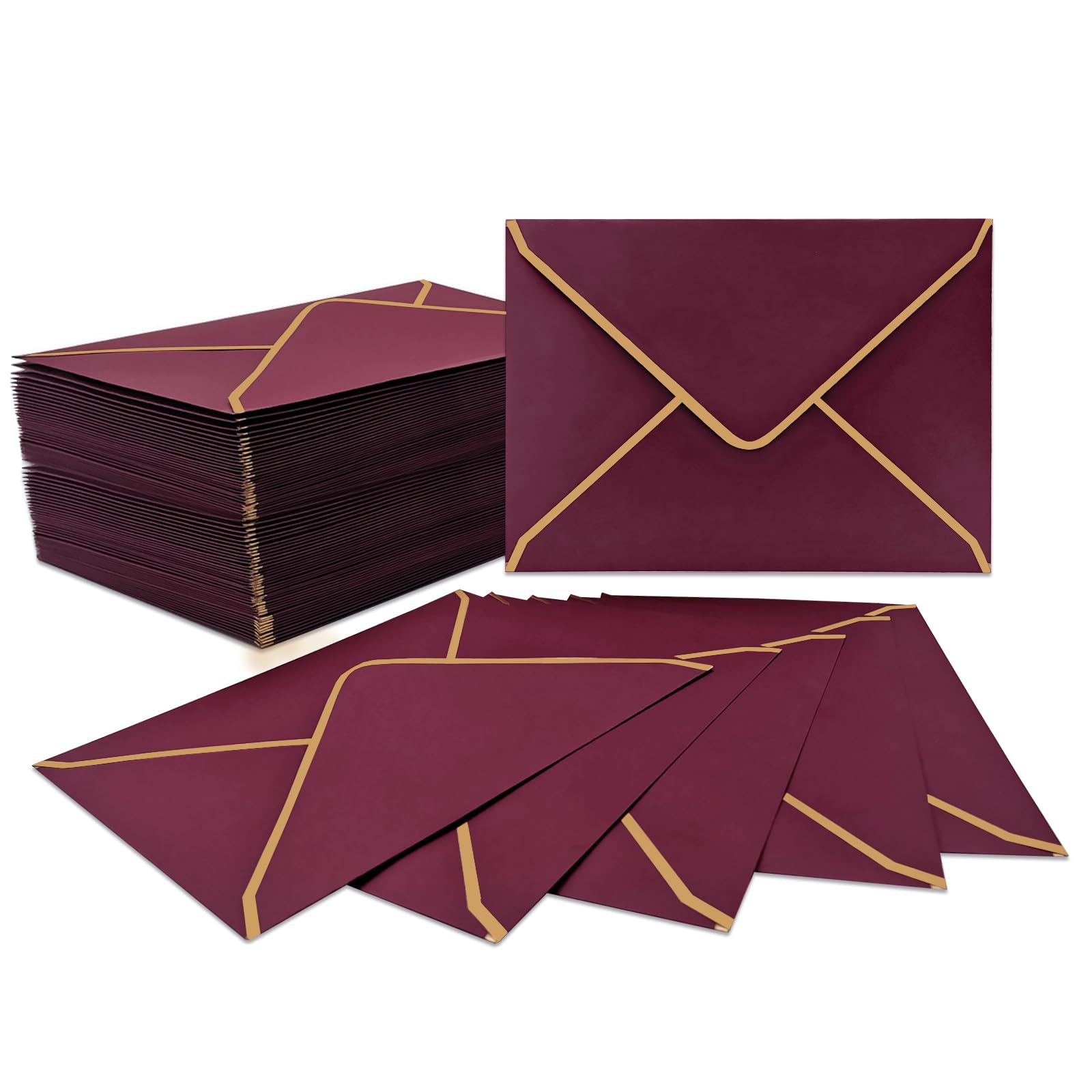 Photo 1 of 100 PCS 5x7 Black Envelopes for Invitations, A7 Luxury Mailing Envelopes for Wedding, Graduation, Cards