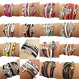 Wholesale 16pcs Vintage Multilayer Multicolor Woven Leather Alloy Owl Braided Infinity Bracelets