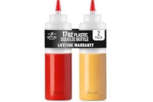 Zulay Kitchen 2-Pack Squeeze Bottles for Sauces & Condiments - 17oz Squirt Bottles with Small Pointed Nozzle and Cap - BPA-Free, Leak-Proof, Reusable Plastic Dispenser for Ketchup, Mayonnaise, Oil
